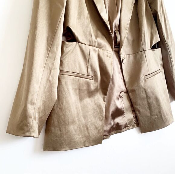 Good American Fit and Flatter Sateen Blazer Tan Size 4 Cutout Pointed Lapel - Picture 7 of 15